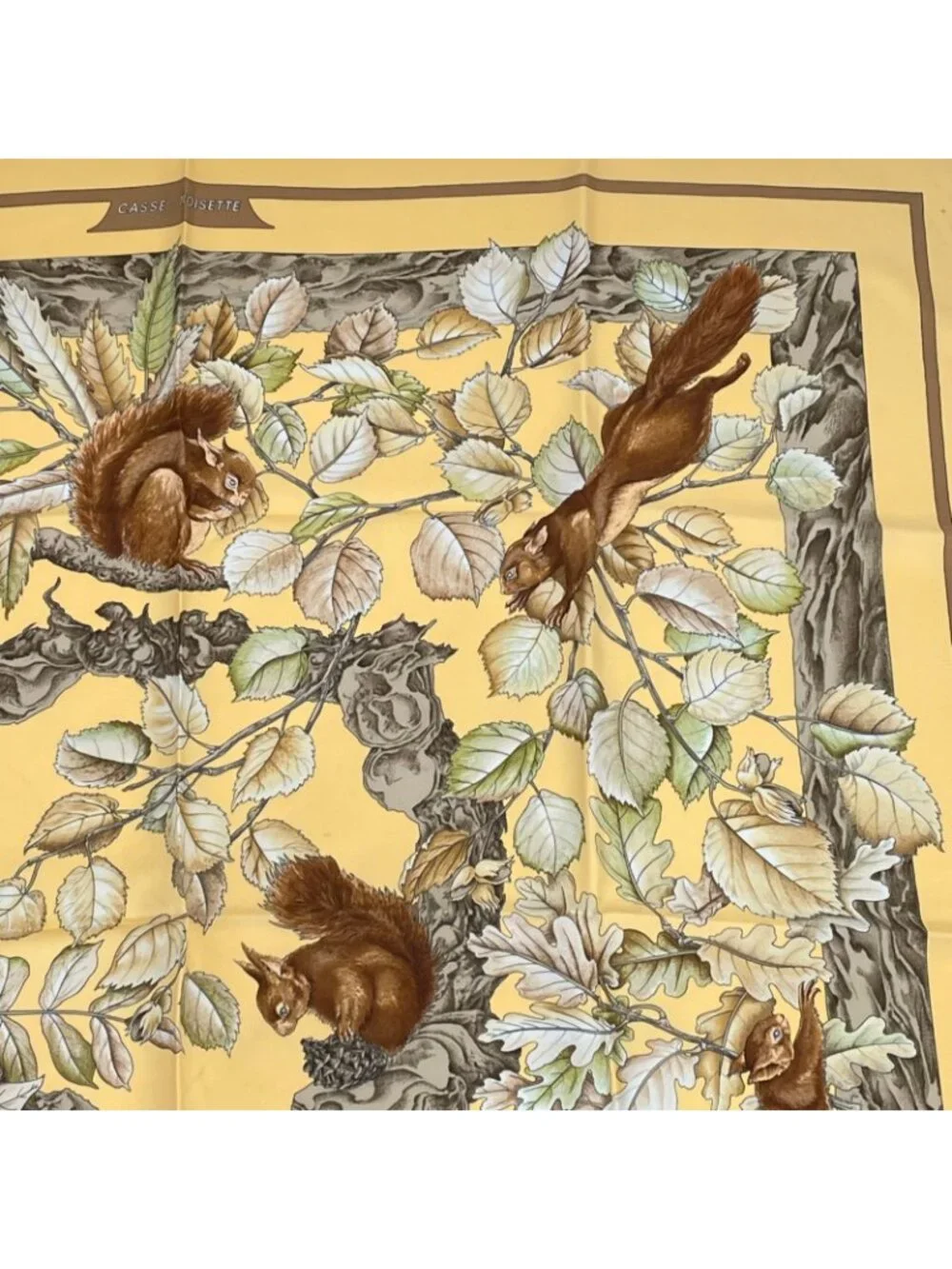 Hermes Carre 90 Casse Noisette Nutcracker Squirrel Pattern Nut Scarf Silk Yellow - Picture 3 of 6